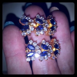 2/$15 9k gold, sapphire and white topaz earrings